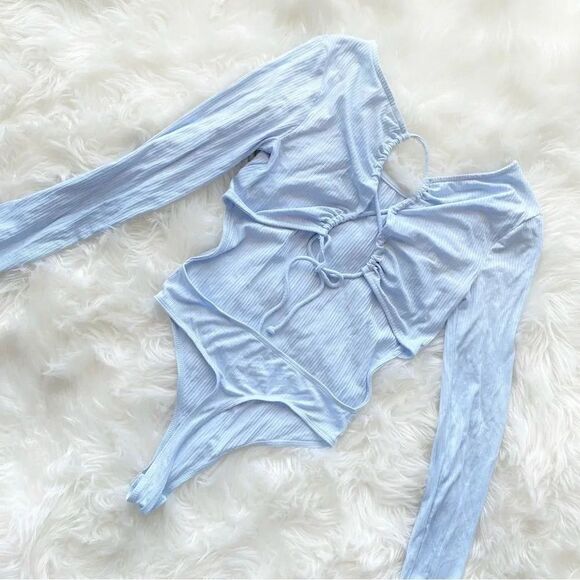 Long Sleeve Open Back Ribbed Bodysuit - Picture 3 of 5